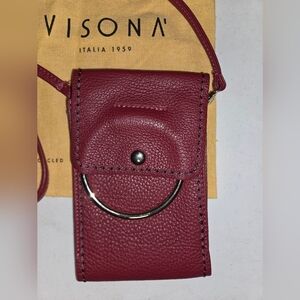 Plinio Visona Crossbody Phone Pouch Bag Red Leather Italy Made New Purse